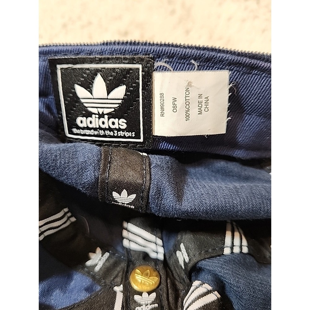 Adidas Hat Cap Adult Adjustable Strap Corduroy Trefoil Panel Blue One Size OSFM - Picture 8 of 9